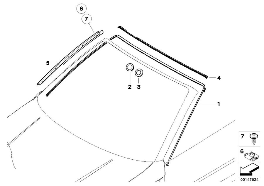 Diagram Window mounting parts for your 2006 BMW 330Ci   