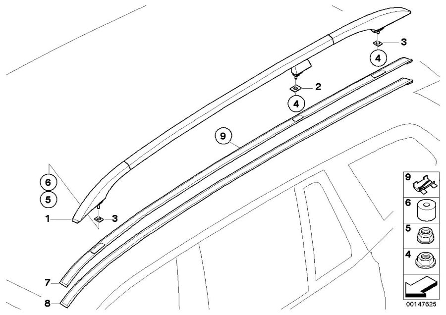 Diagram Roof MOULDING/ROOF rail for your 2008 BMW X3   