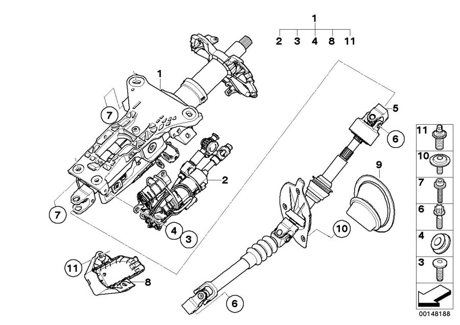 Le diagramme Colonne réglable électr./pièces montage pour votre BMW