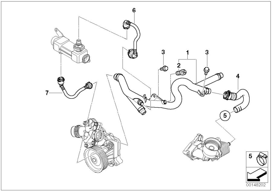 Diagram Cooling System Water Hoses for your 1999 BMW 540i   