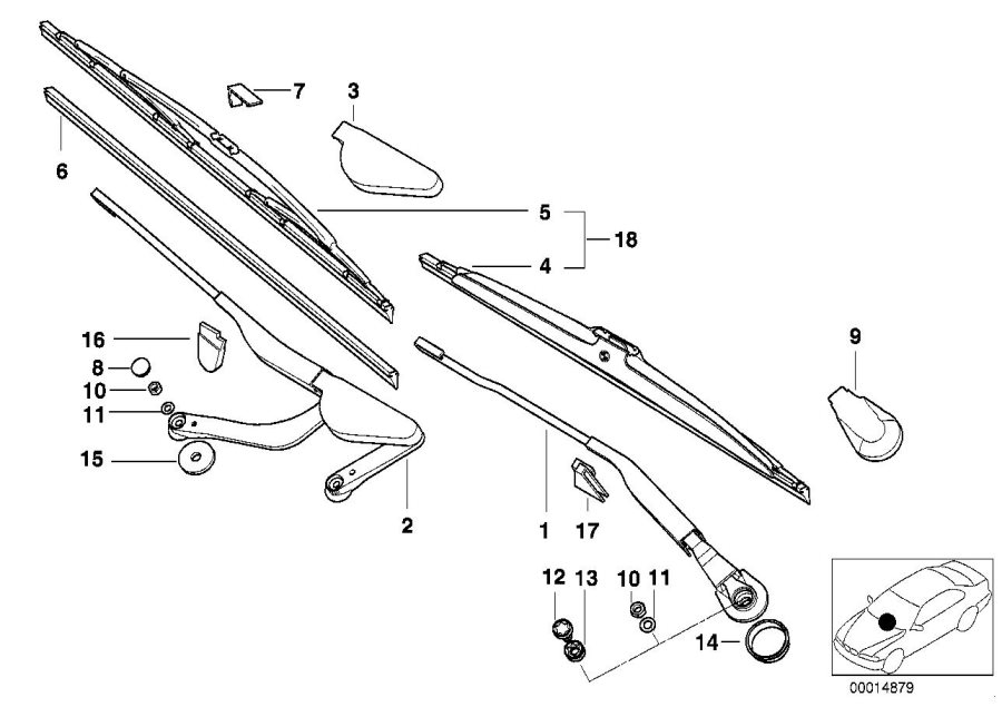 Diagram Single components for wiper arm for your 2007 BMW M6   