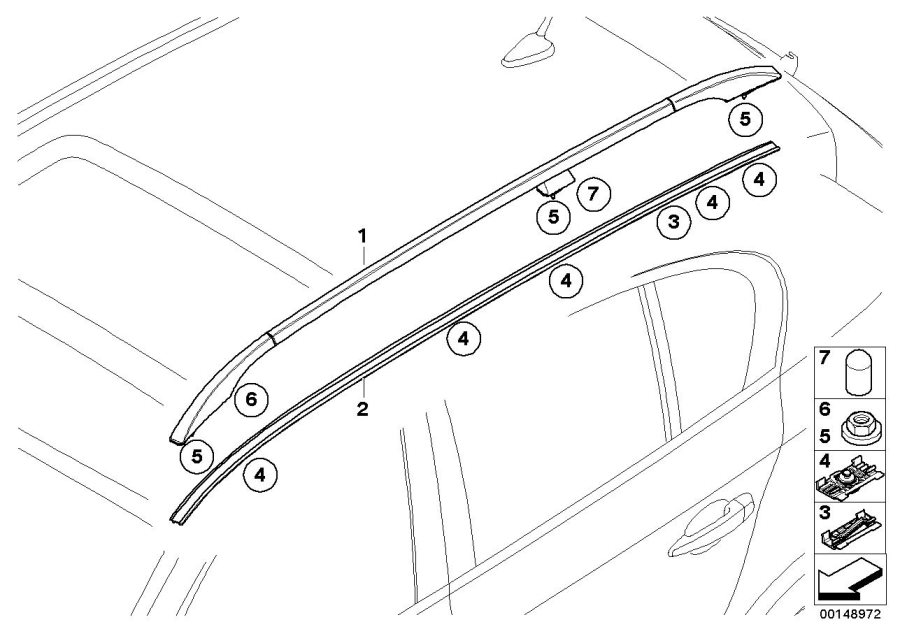Diagram Roof moulding/Roof rail for your BMW