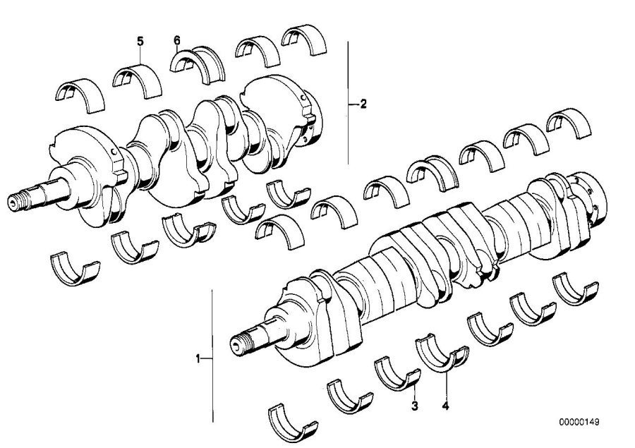 Diagram Crankshaft With Bearing Shells for your 1989 BMW 325ix   