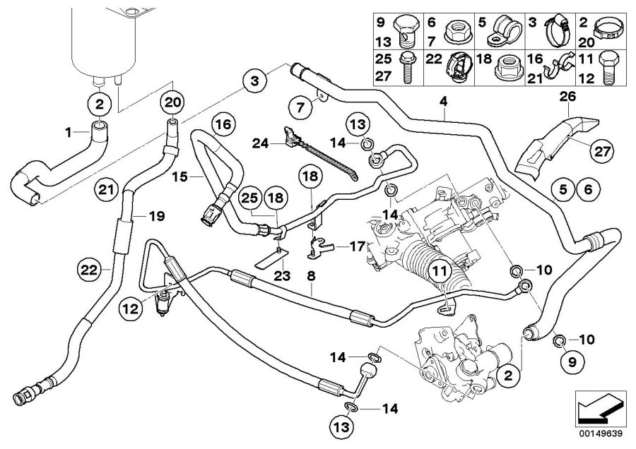 Diagram Power STEERING/OIL PIPE/ACTIVE steering for your BMW