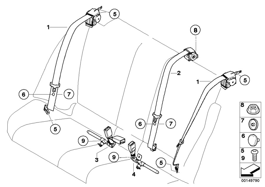 Le diagramme Ceinture de sécurité arrière pour votre BMW