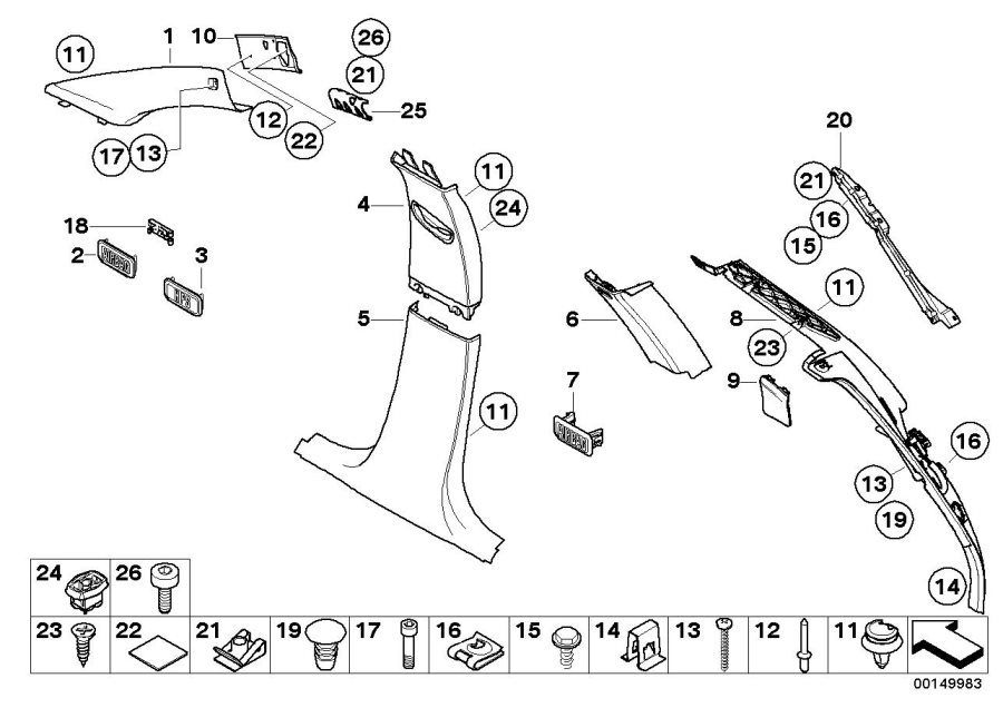 Diagram Trim panel a- / b- / c- / d-column for your 2010 BMW M6   