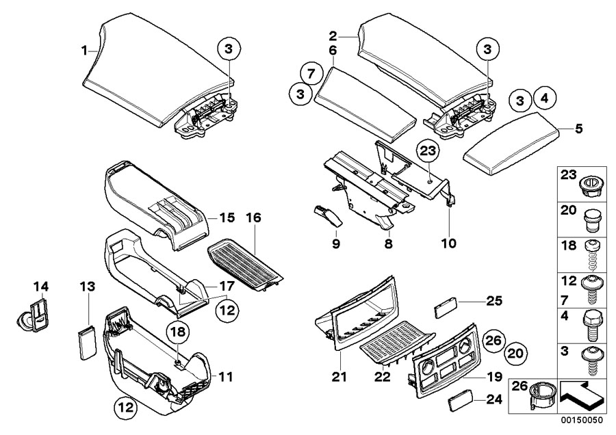 Diagram Center arm rest, oddments trays for your BMW