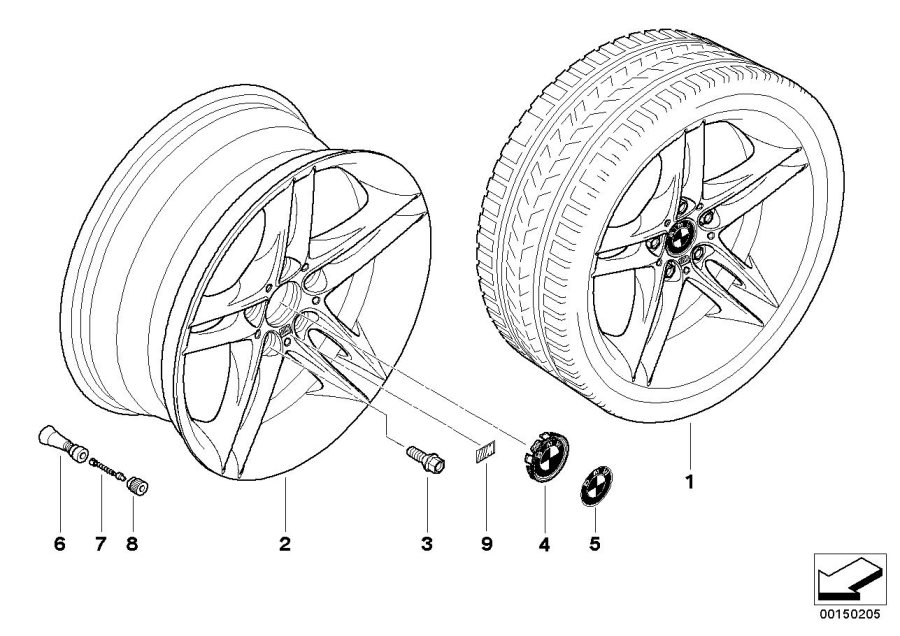 Diagram BMW alloy wheel, M double spoke 224 for your 2008 BMW Z4 Coupe M3.2 