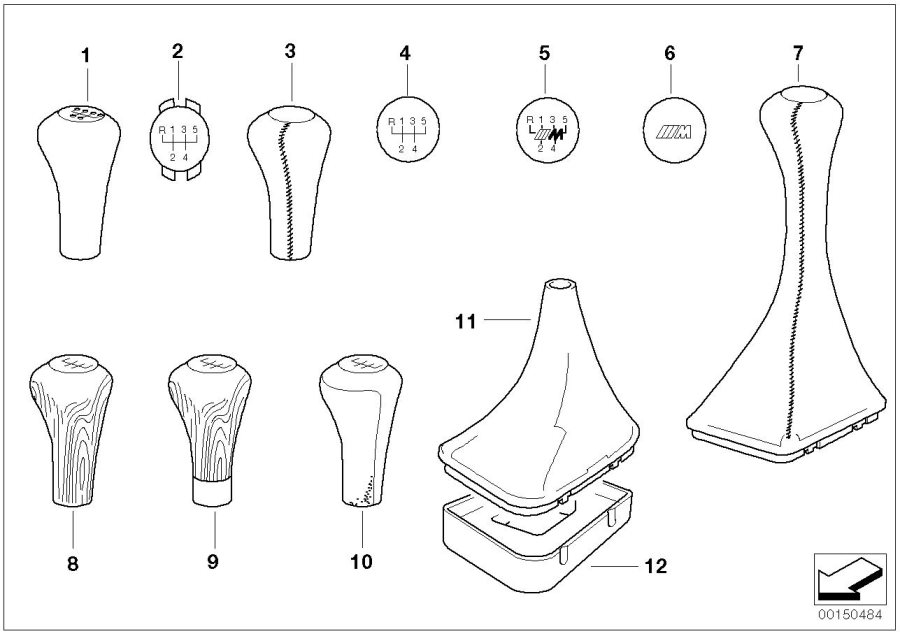 Diagram Gearshift knobs/coverings/plaques for your 1996 BMW 328i   