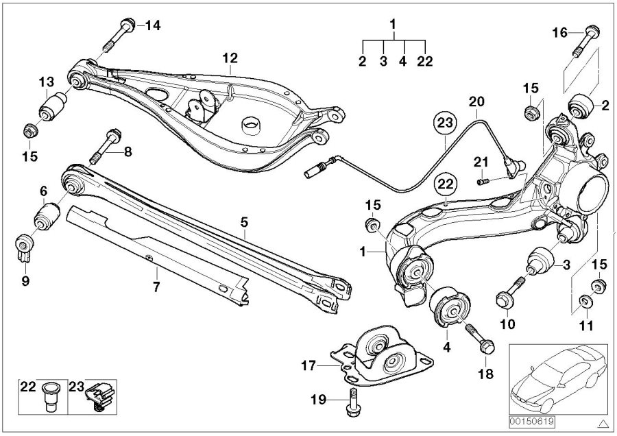 Diagram Rear axle SUPPORT/WHEEL suspension for your BMW X2  