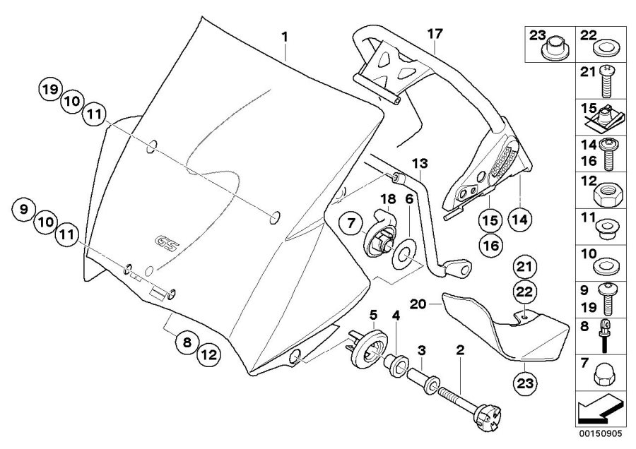 Diagram Windshield, tinted for your 2016 BMW R nineT Pure   