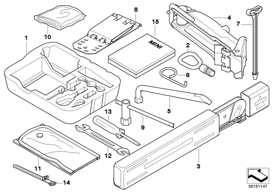 Diagram Car tool/Lifting jack for your 2006 MINI Convertible   