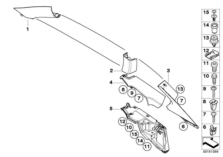 Diagram Trim panel a- / b- / c-column for your 1988 BMW M6   