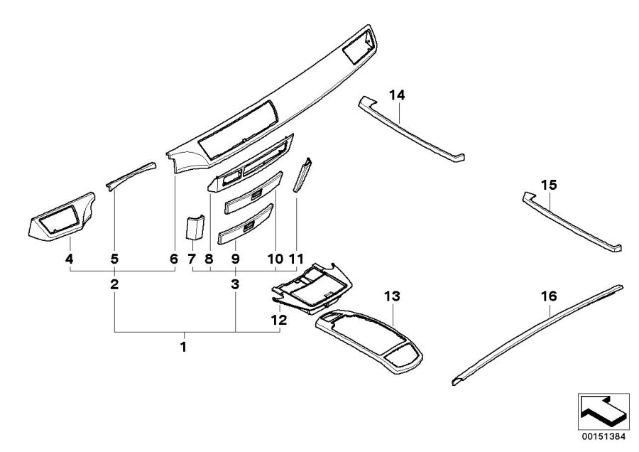 Diagram Fine wood trim, nutwood with inlay for your BMW