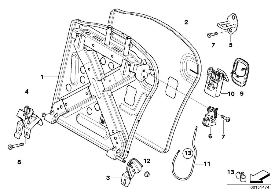 Diagram Seat, rear, seat frame, load-through for your MINI