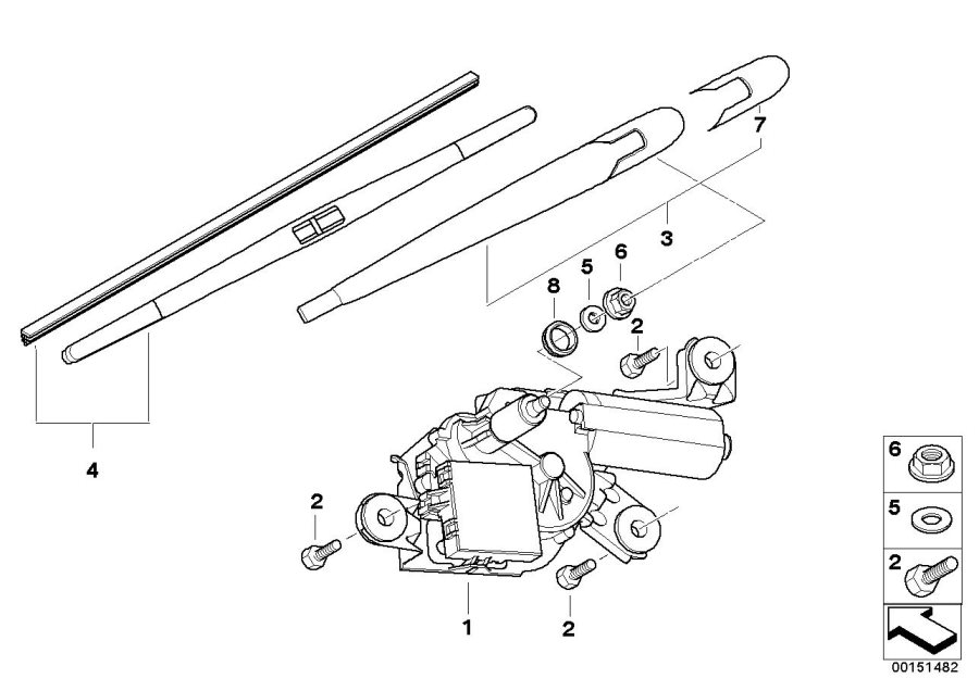 Diagram Single parts for rear window wiper for your 2006 BMW 330xi   
