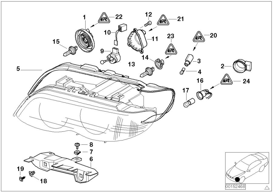 Diagram Single components for headlight for your 2004 BMW X5   