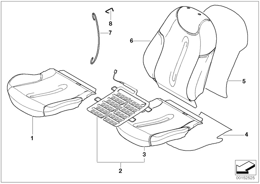 Diagram Seat, front, upholstery and cover for your MINI