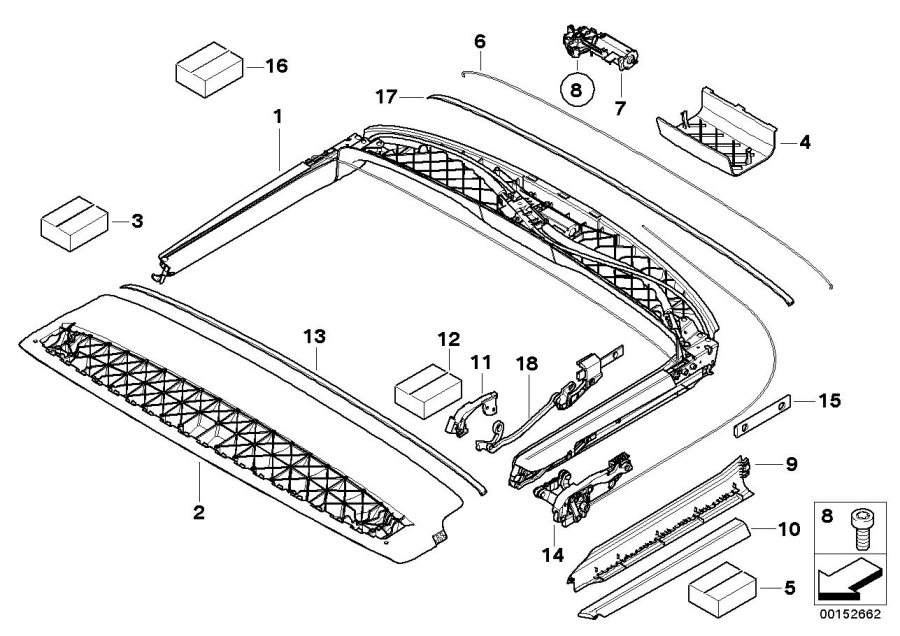 Diagram Convertible top box, front for your MINI