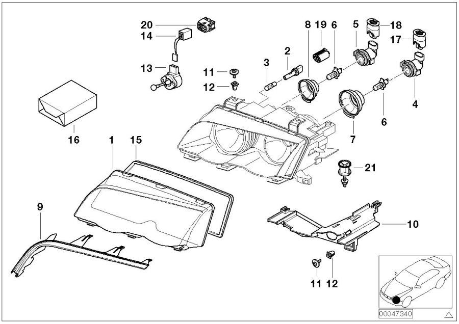 Diagram Single components for headlight for your 2003 BMW 330i   