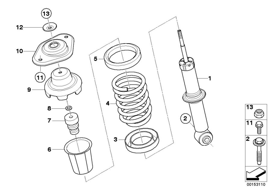 Diagram REAR SPRING STRUT COIL SPRING AND PARTS for your MINI