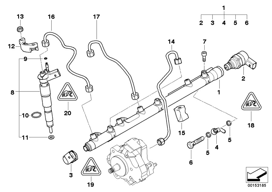 Diagram High pressure ACCUMULATOR/INJECTOR/LINE for your BMW