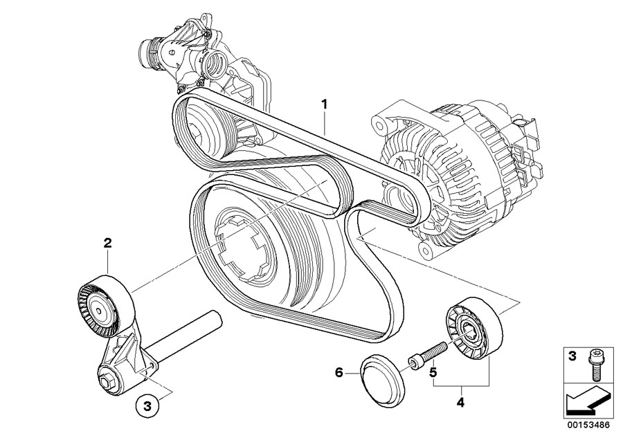 Diagram Belt Drive Water PUMP/ALTERNATOR for your 2006 BMW M6   