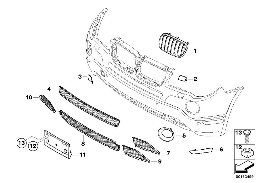 Diagram Mounted parts, bumper for your BMW
