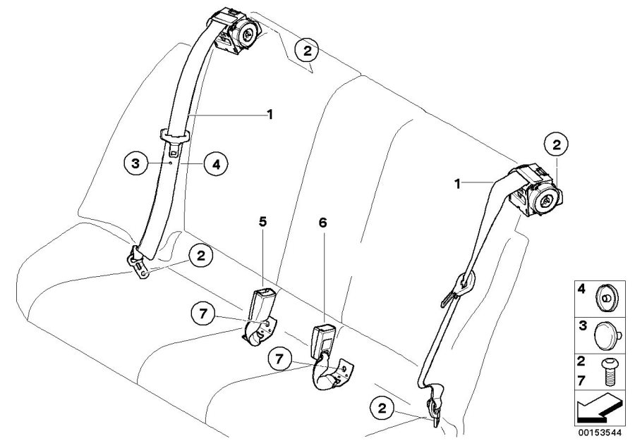 Le diagramme Ceinture de sécurité arrière pour votre BMW