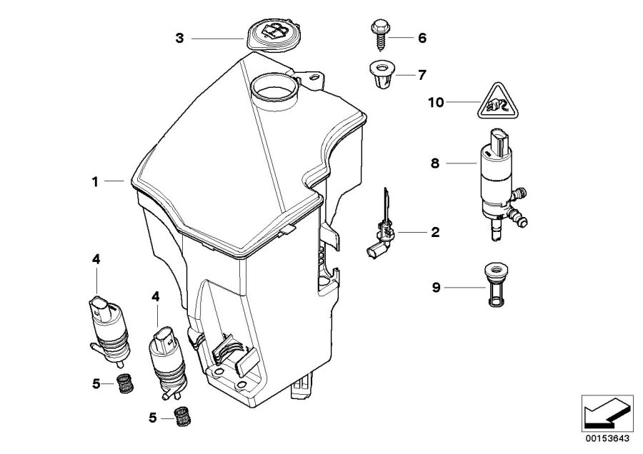 Diagram Sep.components f.washer fluid reservoir for your BMW