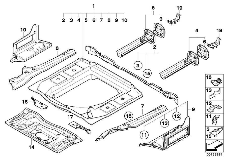 Diagram Mounting parts for trunk floor panel for your 1988 BMW M6   