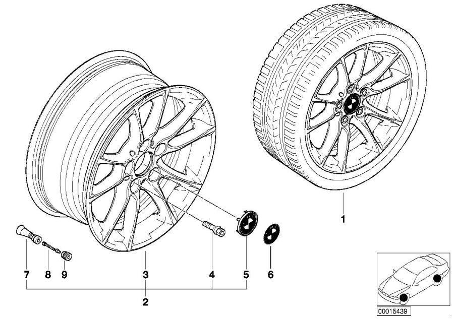 Le diagramme Jante à rayons radial (Styl. 50) pour votre BMW 530i  