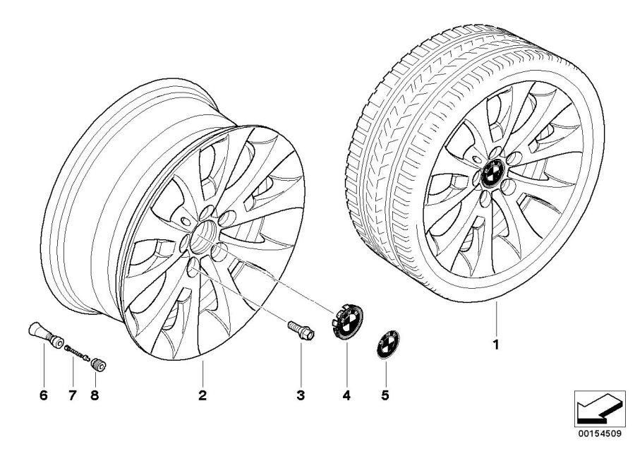 Diagram BMW light alloy wheel, v-spoke 206 for your BMW
