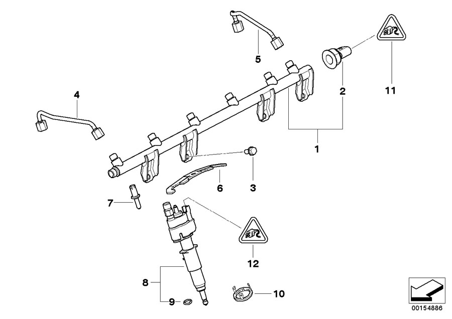 Le diagramme Rail haute pression/injecteur/conduite pour votre BMW