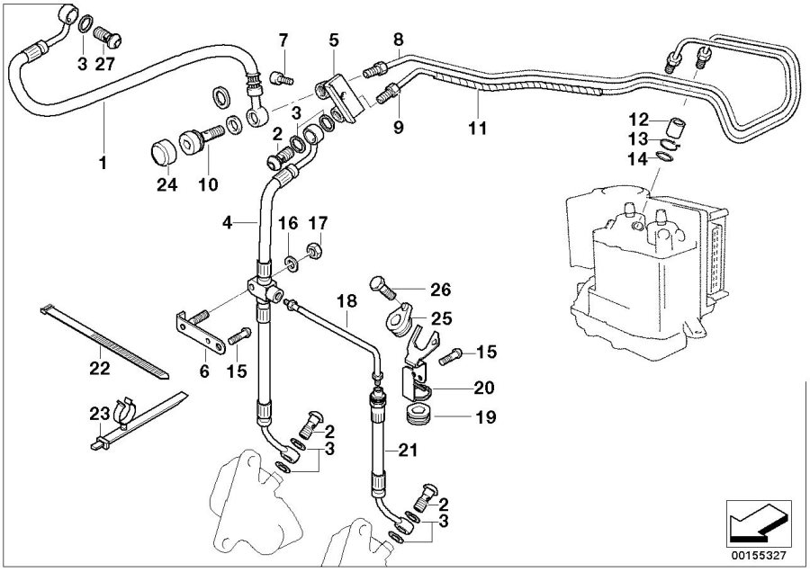 Diagram Brake line, Integral ABS, front for your 2003 BMW R1150GS   