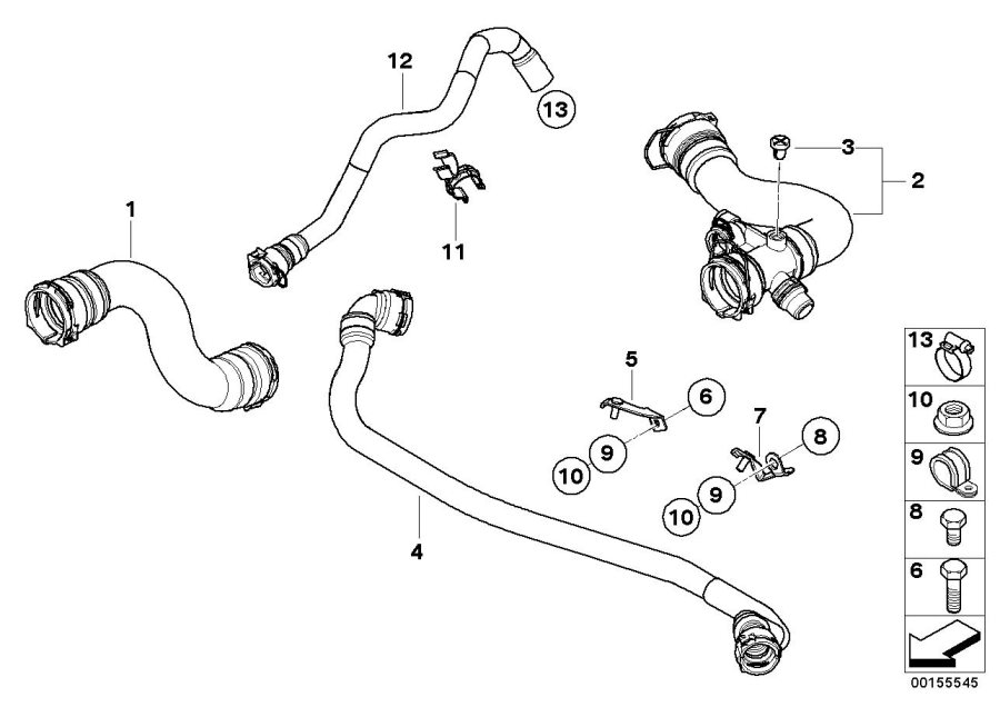 Diagram Cooling System Water Hoses for your 2013 BMW 535i   