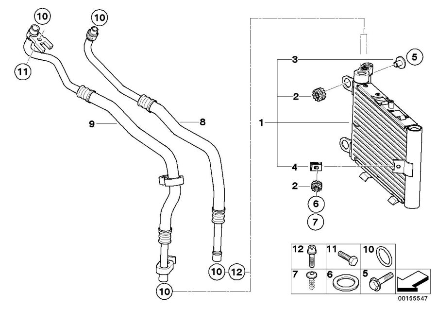 Le diagramme Radiateur huile moteur + conduite pour votre BMW X3  