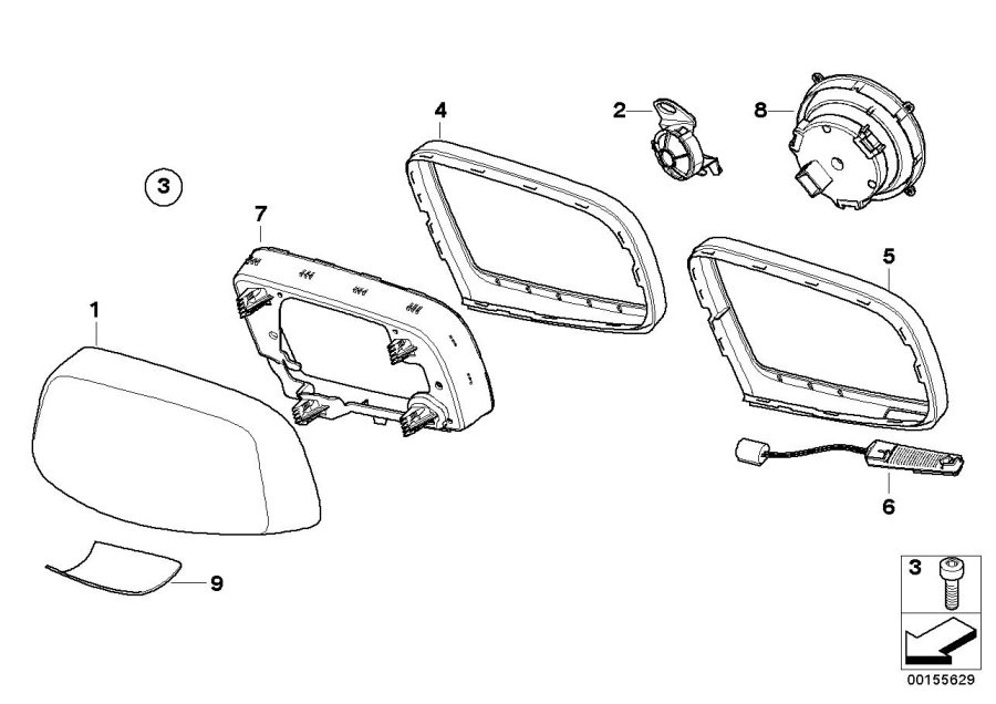 Diagram Outside mirror for your 2009 BMW 535xi Touring/Wagon  