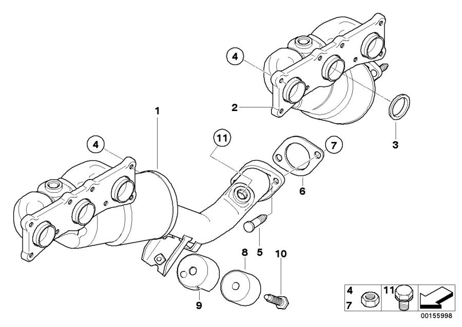 Diagram Exhaust manifold with catalyst for your 2007 BMW 535i   