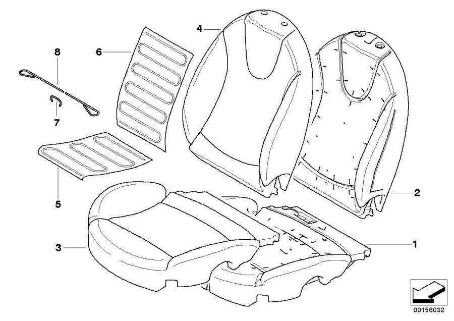 Diagram Seat, front, uphlstry, cover, Sport seat for your MINI