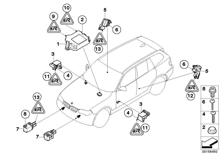 Le diagramme Pièces électriques d"airbag pour votre BMW