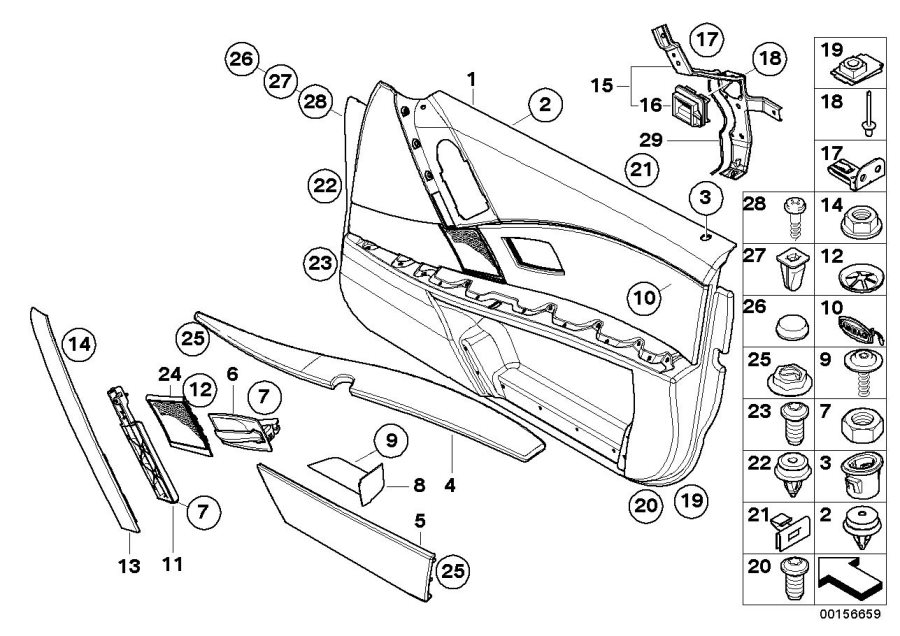 Le diagramme Revêtement de porte avant/airbag latéral pour votre BMW