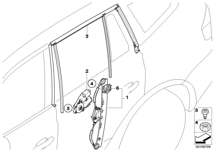 Le diagramme Mécanisme de fenêtre de porte arrière pour votre BMW