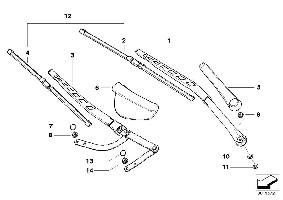 Diagram Single components for wiper arm for your 2004 BMW 645Ci   