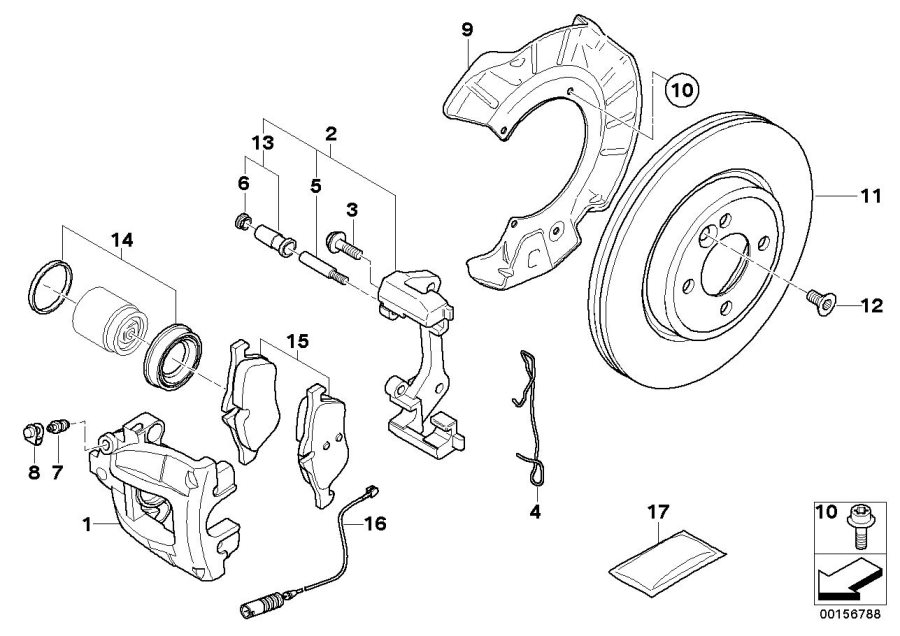 Diagram Front brake pad wear sensor for your 2005 MINI Convertible  S 