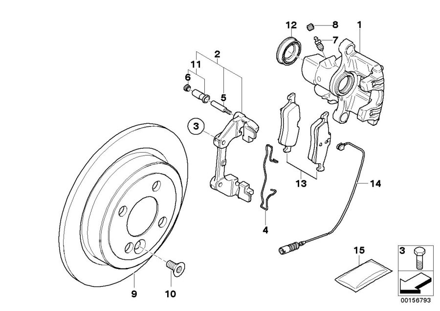 Diagram Rear brake / brake pad / wear sensor for your MINI