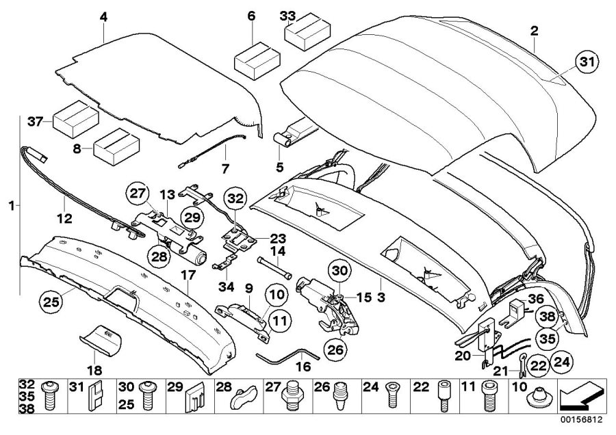 Diagram Folding top for your 2004 BMW 325xi   