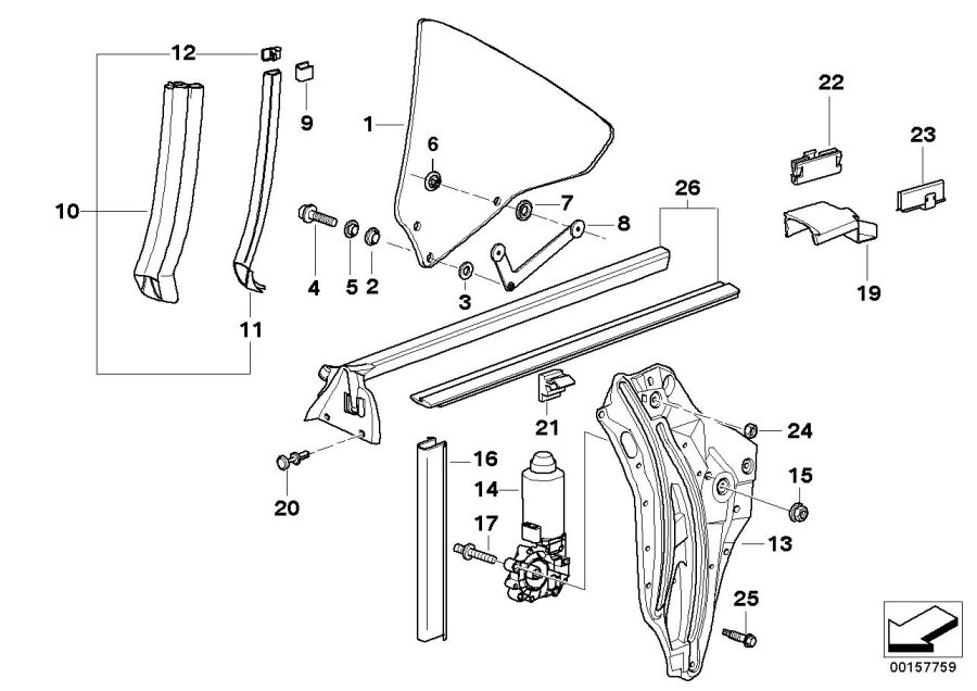 Diagram DOOR WINDOW LIFTING MECHANISM REAR for your BMW