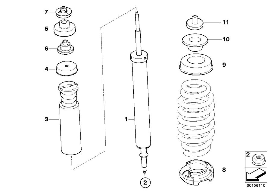 Diagram Rear spring strut mounting parts for your 2005 BMW 330i   