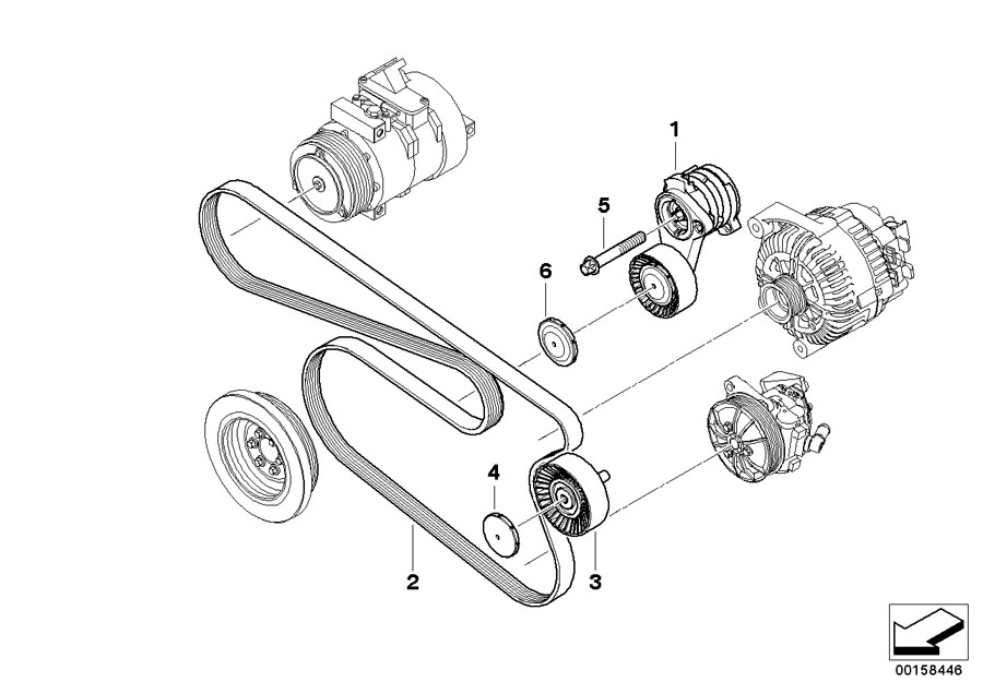 Diagram Belt DRIVE-GENERATOR/AC/POWER steering for your BMW 530i  